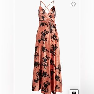 Lulu’s Tea Garden Dusty Rose Floral Print Satin Maxi Dress size small
